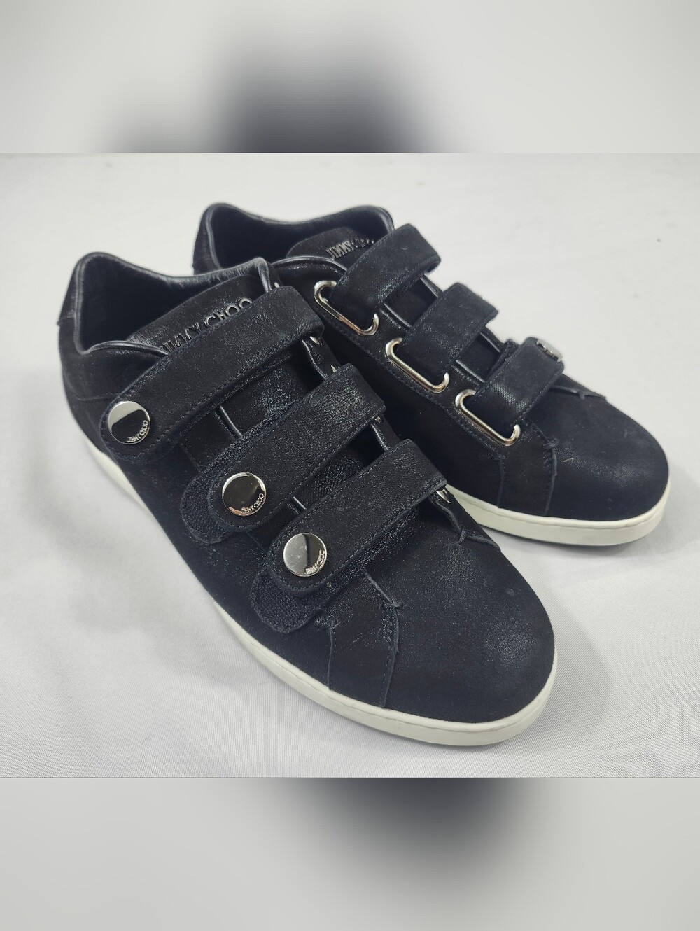 Jimmy Choo EU 40 Mens Black Suede Triple-Strap Low-Top Sneakers